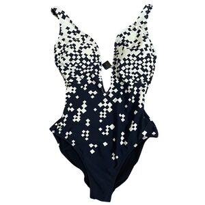 GIDEON OBERSON BLACK AND WHITE  SWIMSUIT‎ SIZE 6  MODERN ART GRAPHIC CHECK